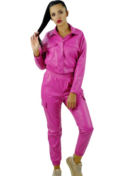 Deri Kargo Model Pantolon Pembe