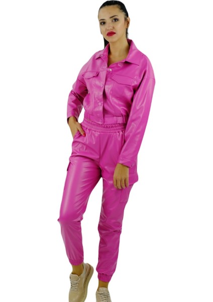 Deri Kargo Model Pantolon Pembe