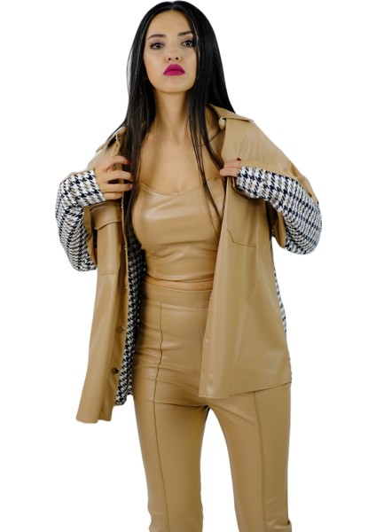 Deri Kontrast Cep Detaylı Gömlek Kahverengi fırsatları