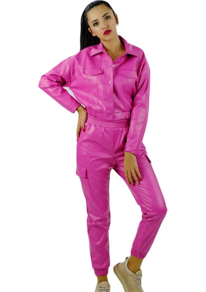 Deri Büzgü Detaylı Ceket Pembe modelleri