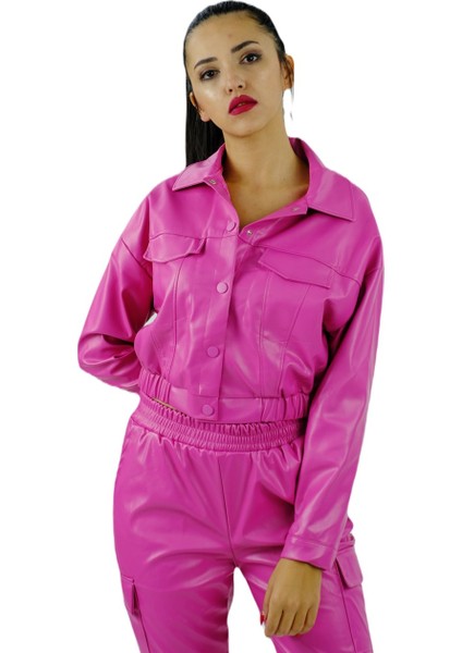 Deri Büzgü Detaylı Ceket Pembe fırsatları
