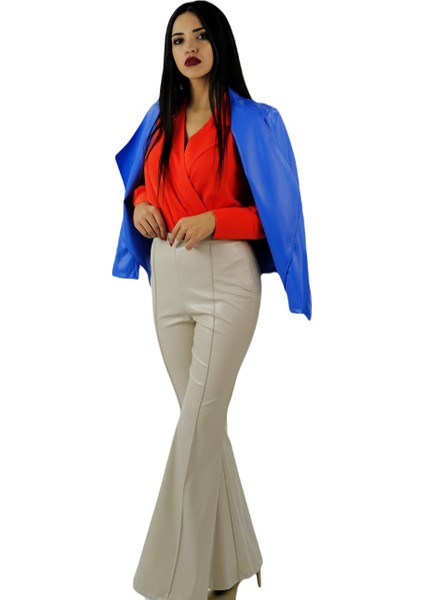 Deri Büyük Yakalı Ceket Mavi