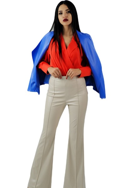 Deri Büyük Yakalı Ceket Mavi fiyatları