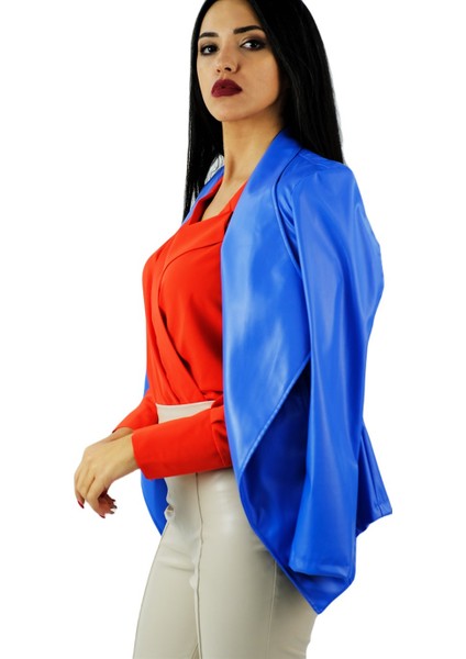 Deri Büyük Yakalı Ceket Mavi fırsatları