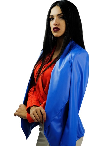 Deri Büyük Yakalı Ceket Mavi indirimleri