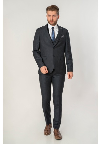 Abrantes TY12 Extra Slim Fit Yelekli 6 Drop Takım Elbise Desenli