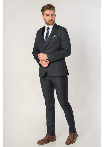 Abrantes TY12 Extra Slim Fit Yelekli 6 Drop Takım Elbise Desenli