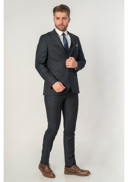 Abrantes TY12 Extra Slim Fit Yelekli 6 Drop Takım Elbise Desenli