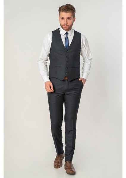 Abrantes TY12 Extra Slim Fit Yelekli 6 Drop Takım Elbise Desenli