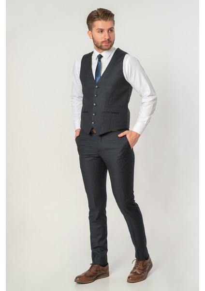 Abrantes TY12 Extra Slim Fit Yelekli 6 Drop Takım Elbise Desenli