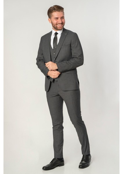Albufeira TY126 Slim Fit Yelekli 6 Drop Takım Elbise Desenli
