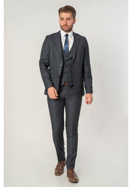 Águeda TY124 Slim Fit Yelekli 6 Drop Takım Elbise Desenli