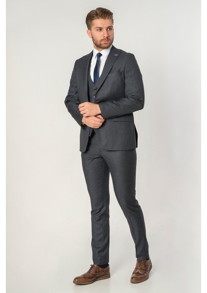 Águeda TY124 Slim Fit Yelekli 6 Drop Takım Elbise Desenli