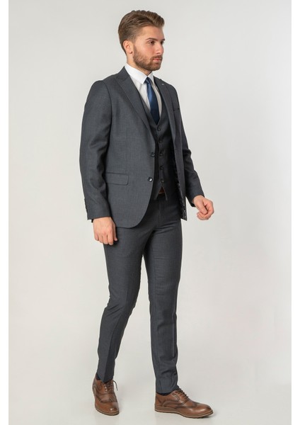 Águeda TY124 Slim Fit Yelekli 6 Drop Takım Elbise Desenli