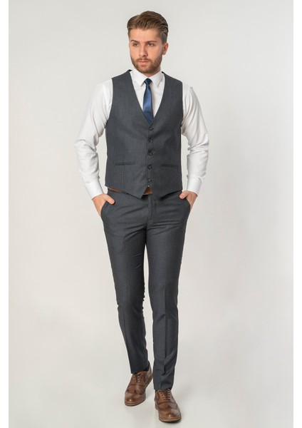 Águeda TY124 Slim Fit Yelekli 6 Drop Takım Elbise Desenli