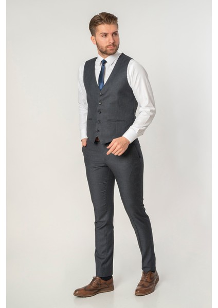 Águeda TY124 Slim Fit Yelekli 6 Drop Takım Elbise Desenli