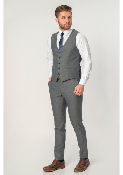 Caldas Da Rainha TY176 Slim Fit Yelekli 6 Drop Likralı Takım Elbise Desenli