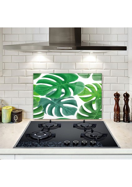 Tropik Yapraklar | Cam Ocak Arkası Koruyucu | 40cm X 60cm