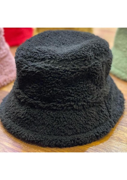 Salarticaret Kadın Peluş Bucket Kova Şapka Standart-Siyah