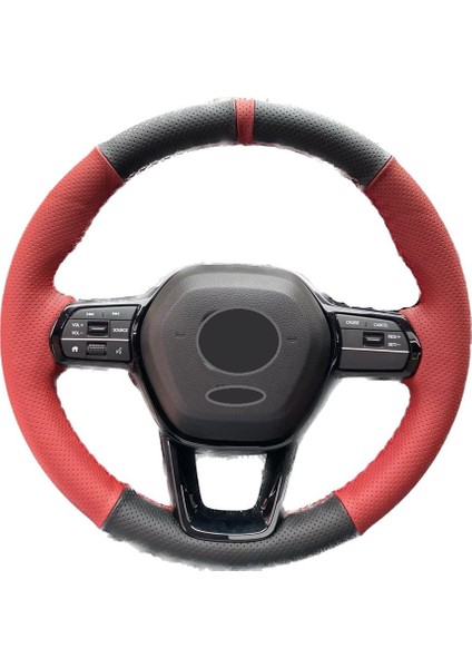 Honda Civic 2022 Araca Özel Tam Uyumlu Spor Kırmızı Kombinli Kırmızı Yüzüklü Dikişli Direksiyon Kılıfı
