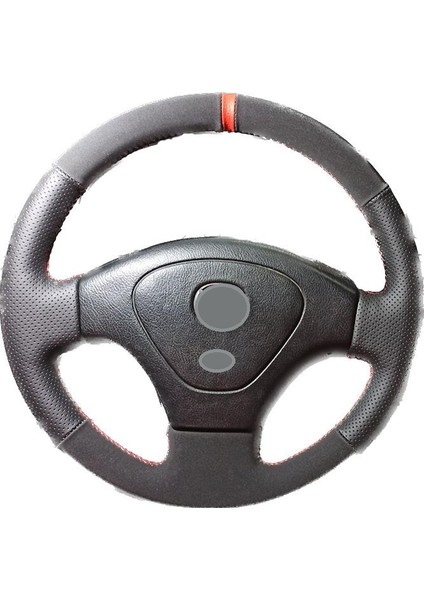 Mazda 323 Noktalı Tüysüz Süet Kırmızı Yüzüklü Kırmızı Dikiş Direksiyon Kılıfı