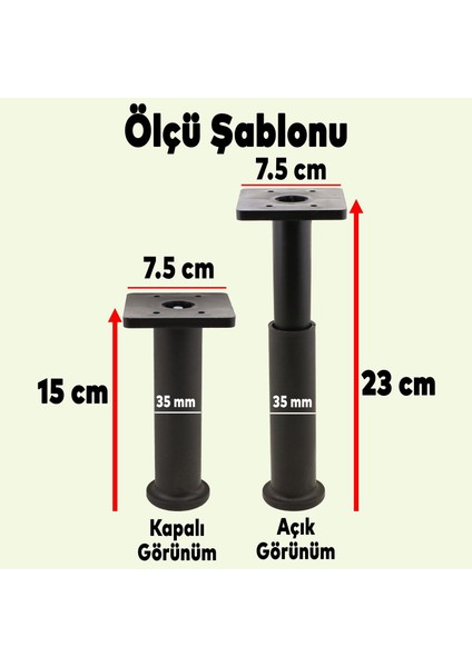 Ayarlanabilir Kare Mobilya Kanepe Koltuk Baza Destek Yükseltici Yükseltme Ayağı 15 Cm Siyah Ayakları