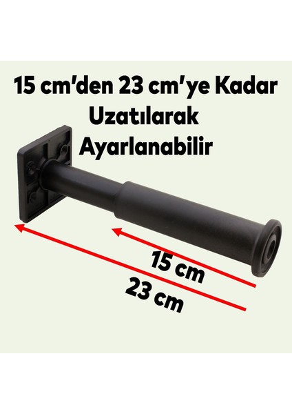 Ayarlanabilir Kare Mobilya Kanepe Koltuk Baza Destek Yükseltici Yükseltme Ayağı 15 Cm Siyah Ayakları