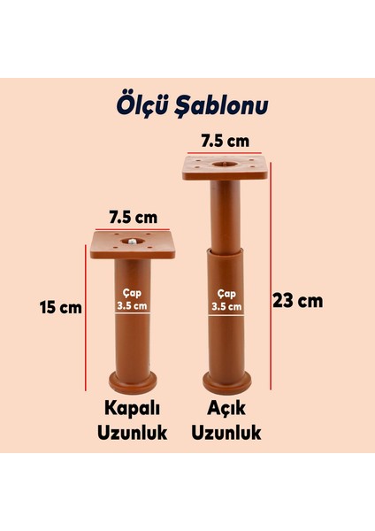 Ayarlanabilir Kare Mobilya Kanepe Koltuk Baza Destek Yükseltici Yükseltme Ayağı 15 Cm Kahve Ayakları