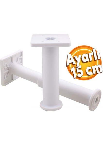 Ayarlanabilir Kare Mobilya Kanepe Koltuk Baza Destek Yükseltici Yükseltme Ayağı 15 Cm Beyaz Ayakları