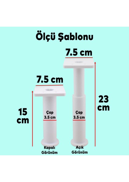 Ayarlanabilir Kare Mobilya Kanepe Koltuk Baza Destek Yükseltici Yükseltme Ayağı 15 Cm Beyaz Ayakları