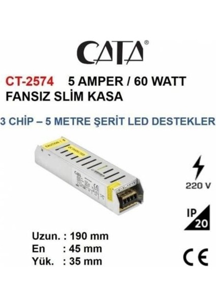 CT-2574 12 Volt 5 Amper Slim Saç Adaptör