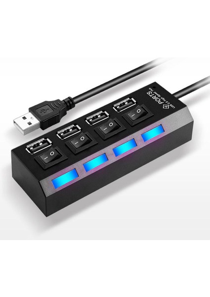 4 USB Port Çoklayıcı Anahtarlı Işıklı Çoğaltıcı Switch 2.0