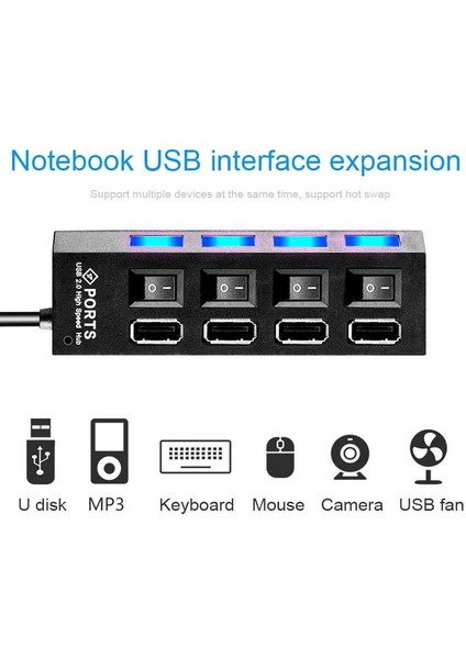 4 USB Port Çoklayıcı Anahtarlı Işıklı Çoğaltıcı Switch 2.0