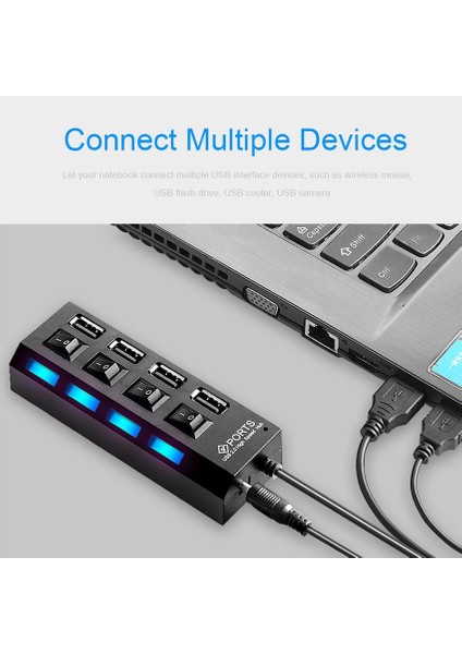 4 USB Port Çoklayıcı Anahtarlı Işıklı Çoğaltıcı Switch 2.0