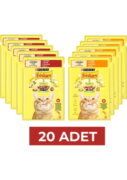 Sığır Etli & Tavuklu Karışık Yaş Kedi Maması 85 gr x 20 Adet