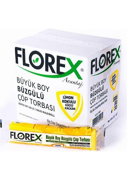 60 Litre Büzgülü Limon Kokulu Sarı Çöp Torbası Poşeti / 65 x 70 Cm. - 10X25 Rulo / Koli
