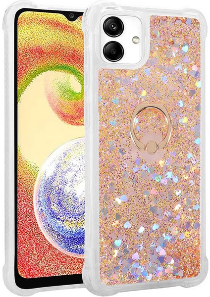 Samsung Galaxy A04 Sıvılı Simli Yüzüklü Kapak Kılıf
