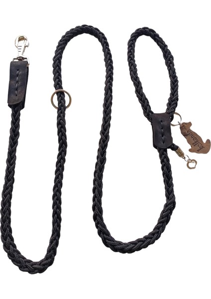 Köpek gezdirme tasması Büyük ve orta ırk kalın kancalı siyah örme halat:12mm uzunluk:120cm Tasma: ayarlamalı dog leash TB6-1 modelleri