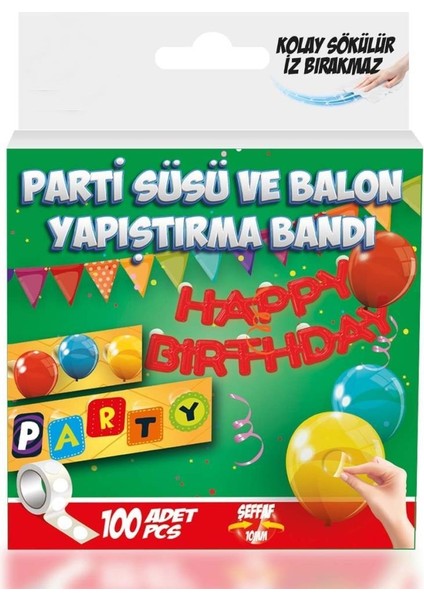 Parti Süsü ve Balon Yapıştırma Bandı Kolay Sökülür Iz Bırakmaz Şeffaf 100AD