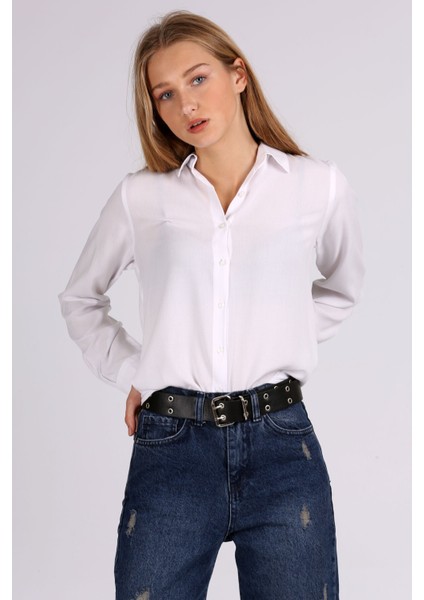 3785 Viskon Gömlek - Beyaz