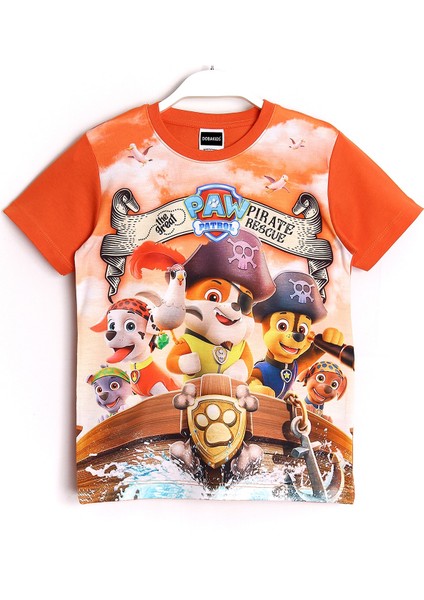 3D Paw Patrol Prate Rescue Movie Baskılı Çocuk T-Shirt Turuncu