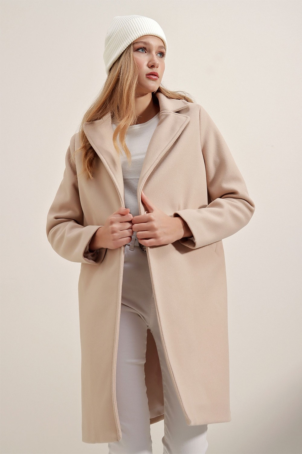 Bigdart Kadın Uzun Kaşe Kaban, %100 Polyester, Düz Desen, Şık ve Rahat Kışlık Dış Giyim Modeli