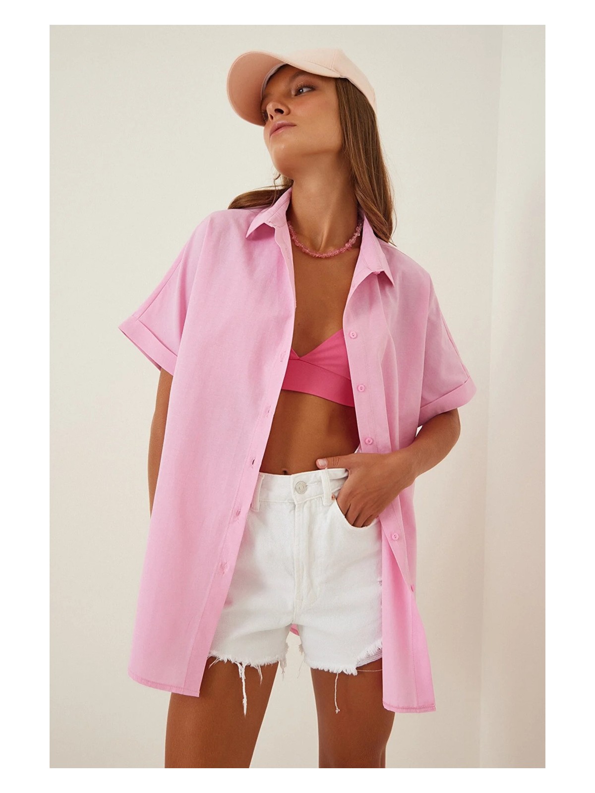 Bigdart 20120 Oversize Kısa Kollu Gömlek - Beyaz - Görsel 8