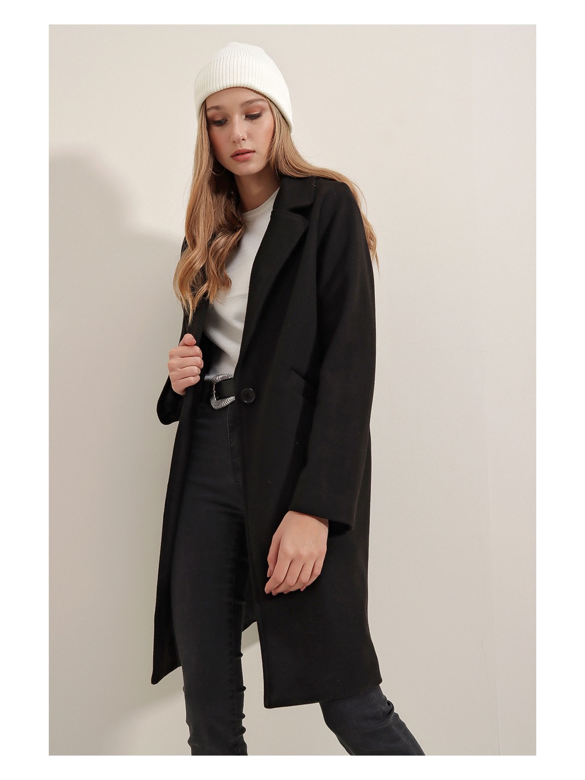 Bigdart Kadın Uzun Kaşe Kaban – %100 Polyester, Düz Desen, Şık ve Rahat Kışlık Dış Giyim Modeli - Görsel 6