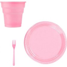 Hayaller Dükkanı 25 Kişilik Pastik Tabak Bardak Çatal Set Pembe