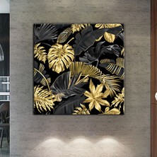 Morfil Sanat Atölyesi Gold Siyah Dekoratif Yapraklar Kanvas Tablo