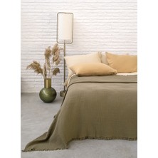 Cocoon %100 Pamuk 4 Kat Müslin Çift Kişilik Yatak Örtüsü Haki 200x220