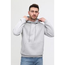 Mualta Gri Üç Iplik Ünisex Kapüşonlu Sweatshirt