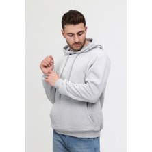 Mualta Gri Üç Iplik Ünisex Kapüşonlu Sweatshirt