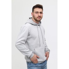 Mualta Gri Üç Iplik Ünisex Kapüşonlu Sweatshirt